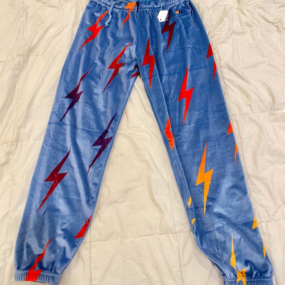 Aviator Nation Bolt Repeat Velvet Sweatpants - Medium